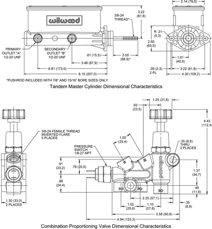 Wilwood Disc Brakes 261-13271 Wilwood Aluminum Tandem Master Cylinders - Zander Auto Parts