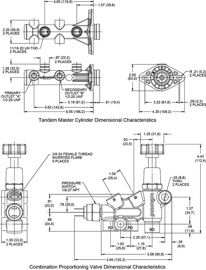 Wilwood Disc Brakes 261-16963-BK Wilwood Remote Tandem Master Cylinder Kits with GM-Style Angled Reservoirs - Zander Auto Parts