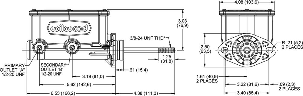 Wilwood Disc Brakes 260-14957-BK Wilwood Aluminum Tandem Compact Master Cylinders - Zander Auto Parts
