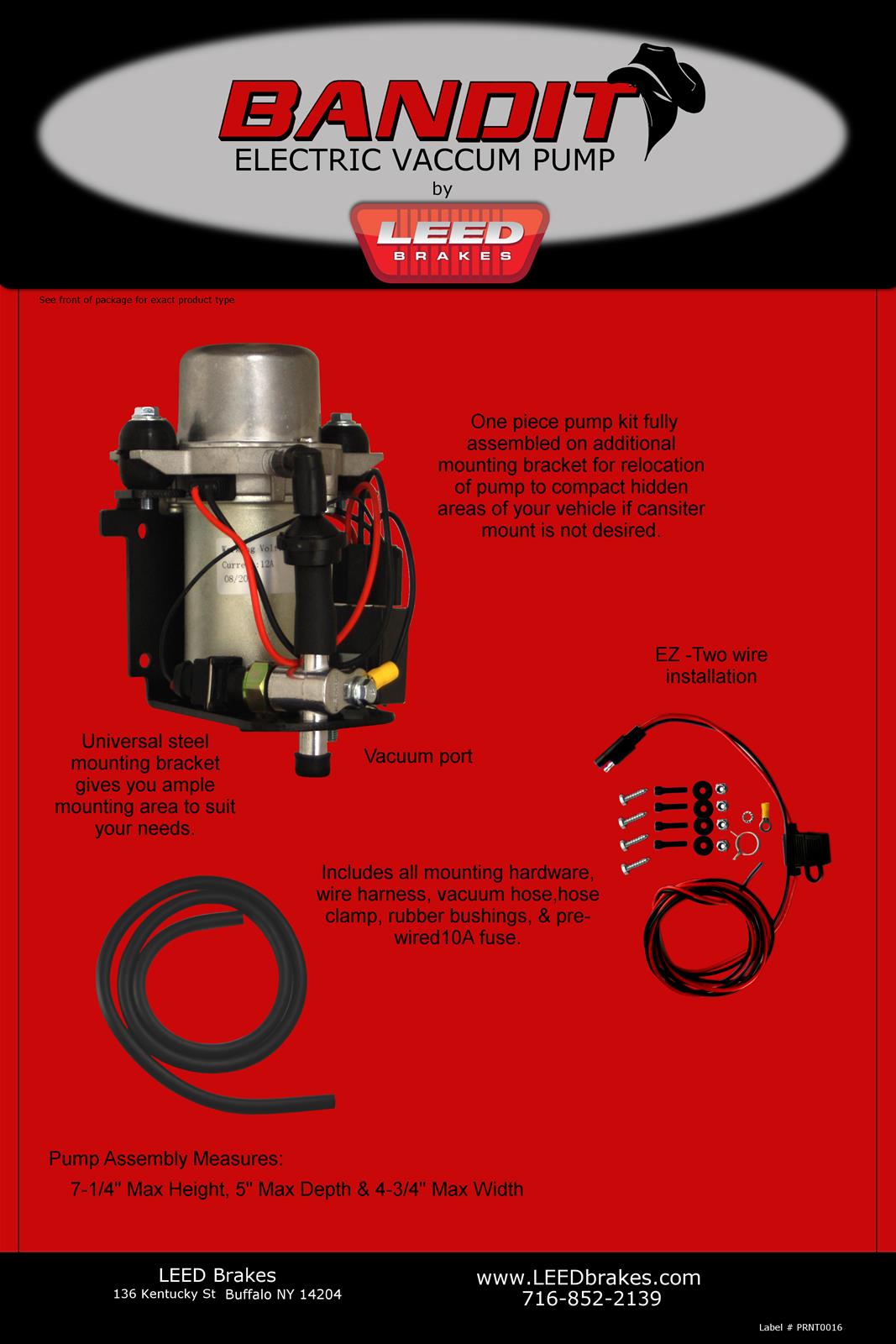 Leed Brakes VP002 LEED Brakes Bandit Electric Vacuum Pump Kits - Zander Auto Parts