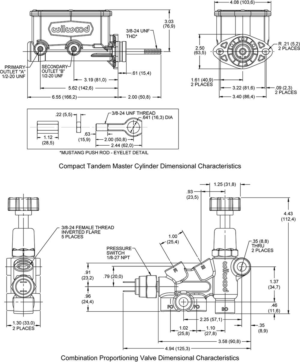 Wilwood Disc Brakes 261-15523-BK Wilwood Aluminum Tandem Compact Master Cylinder Kits - Zander Auto Parts