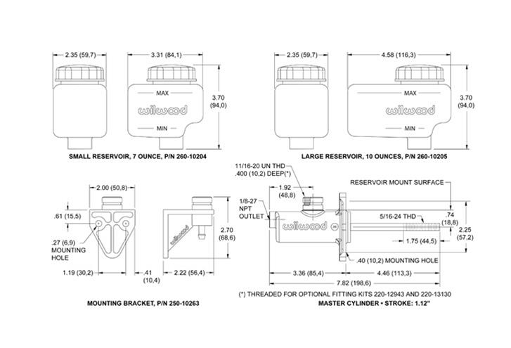 Wilwood Disc Brakes 260-10374 Wilwood Compact Remote Flange Mount Master Cylinders - Zander Auto Parts