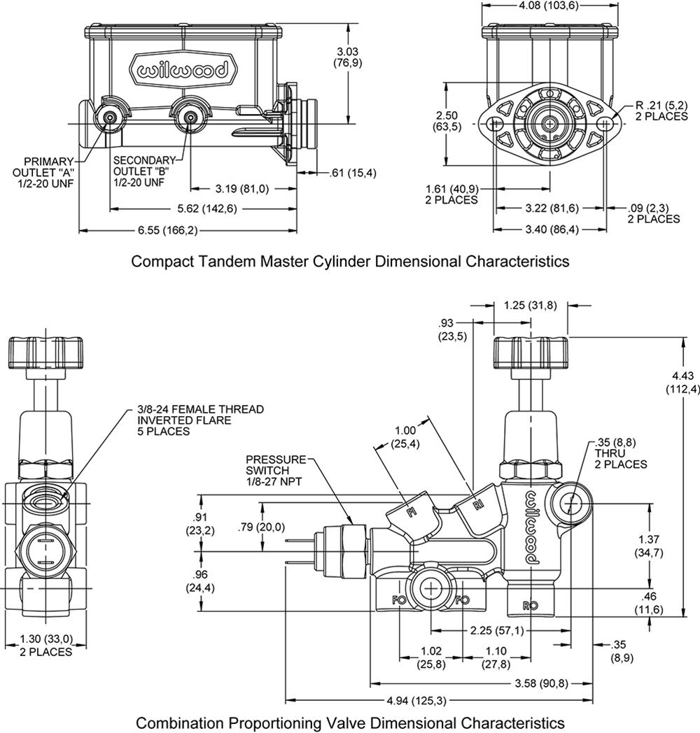 Wilwood Disc Brakes 261-14963-BK Wilwood Aluminum Tandem Compact Master Cylinder Kits - Zander Auto Parts