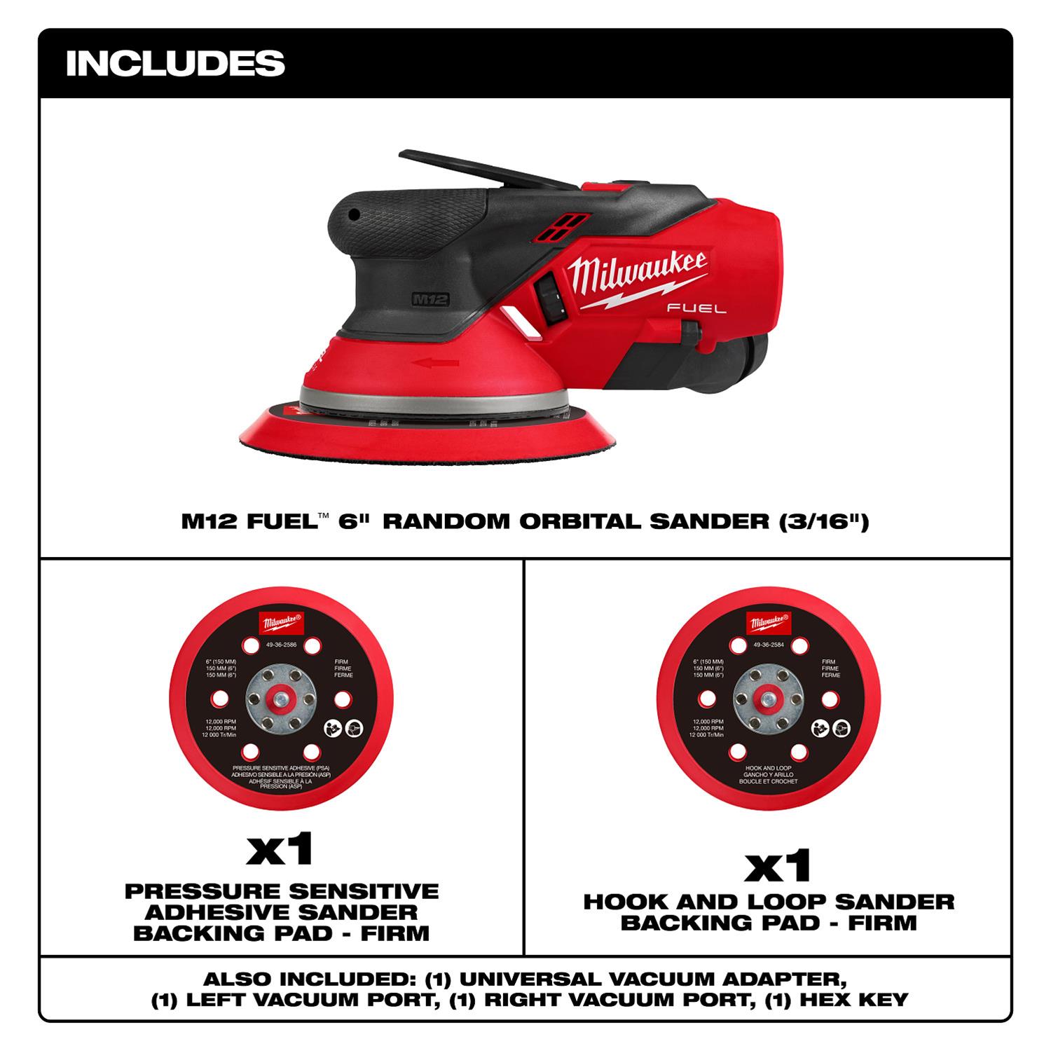 Milwaukee Tool 2585-20 Milwaukee M12 FUEL 6 in. Random Orbital Sanders (3/16 in.) - Zander Auto Parts