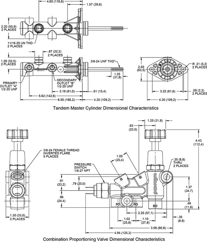 Wilwood Disc Brakes 261-14250-BK Wilwood Combination Remote Tandem Master Cylinders - Zander Auto Parts