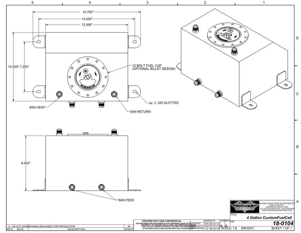 Rhodes Race Cars 18-0104 Rhodes Race Cars Custom Fuel Cells - Zander Auto Parts