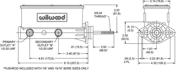 Wilwood Disc Brakes 260-13375 Wilwood Aluminum Tandem Master Cylinders - Zander Auto Parts