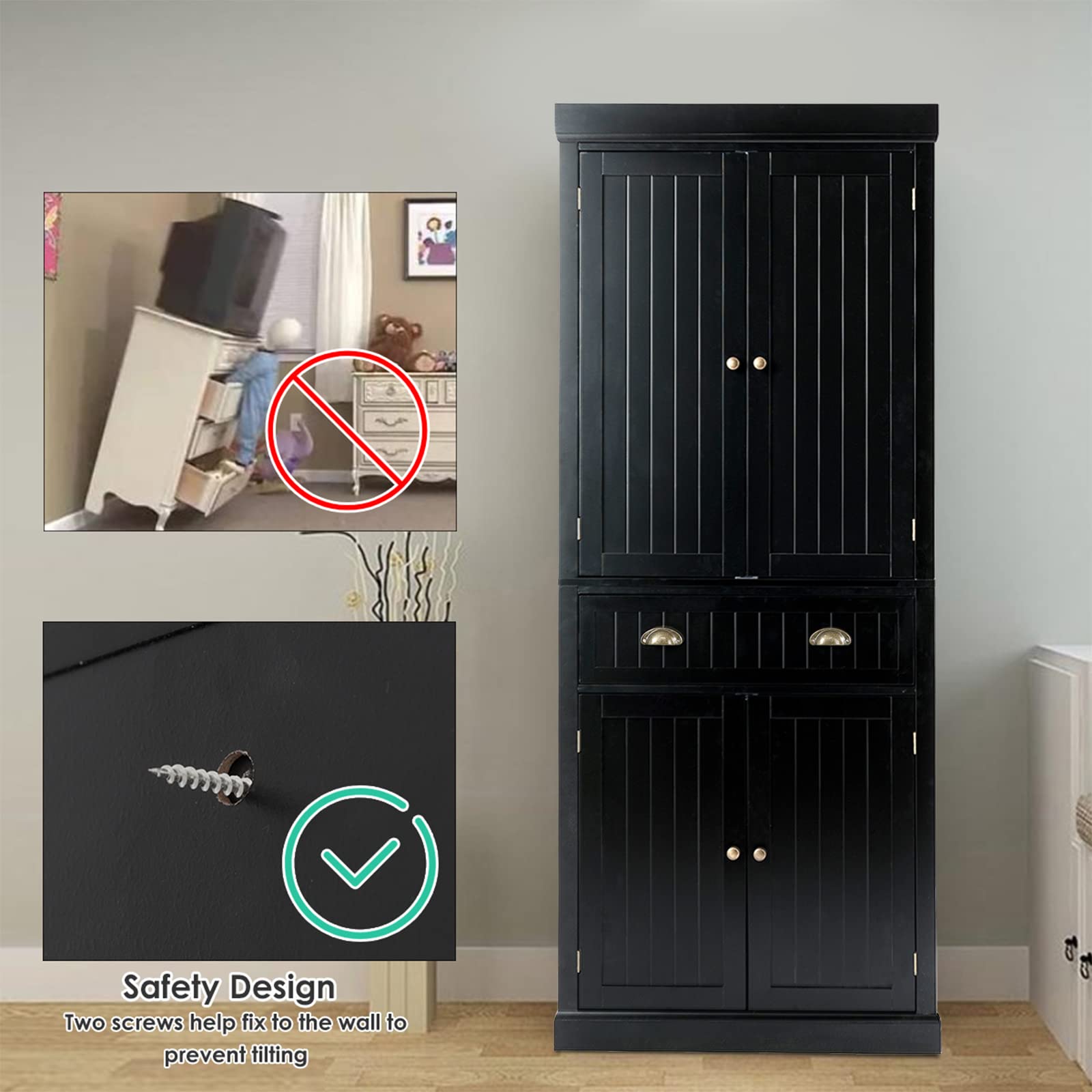Tangkula Freestanding Cupboard Traditional Adjustable - Zander Auto Parts
