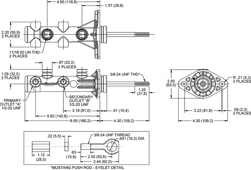 Wilwood Disc Brakes 260-15491-BK Wilwood Combination Remote Tandem Master Cylinders - Zander Auto Parts