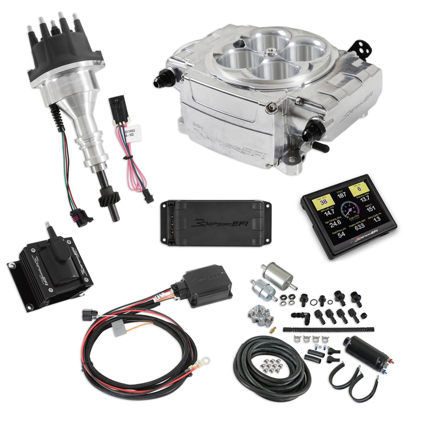 Holley Sniper 550-510-3PK-SBF Holley Sniper 2 EFI 650 HP Inline Pump Fuel Injection Systems with Power Distribution Module - Zander Auto Parts