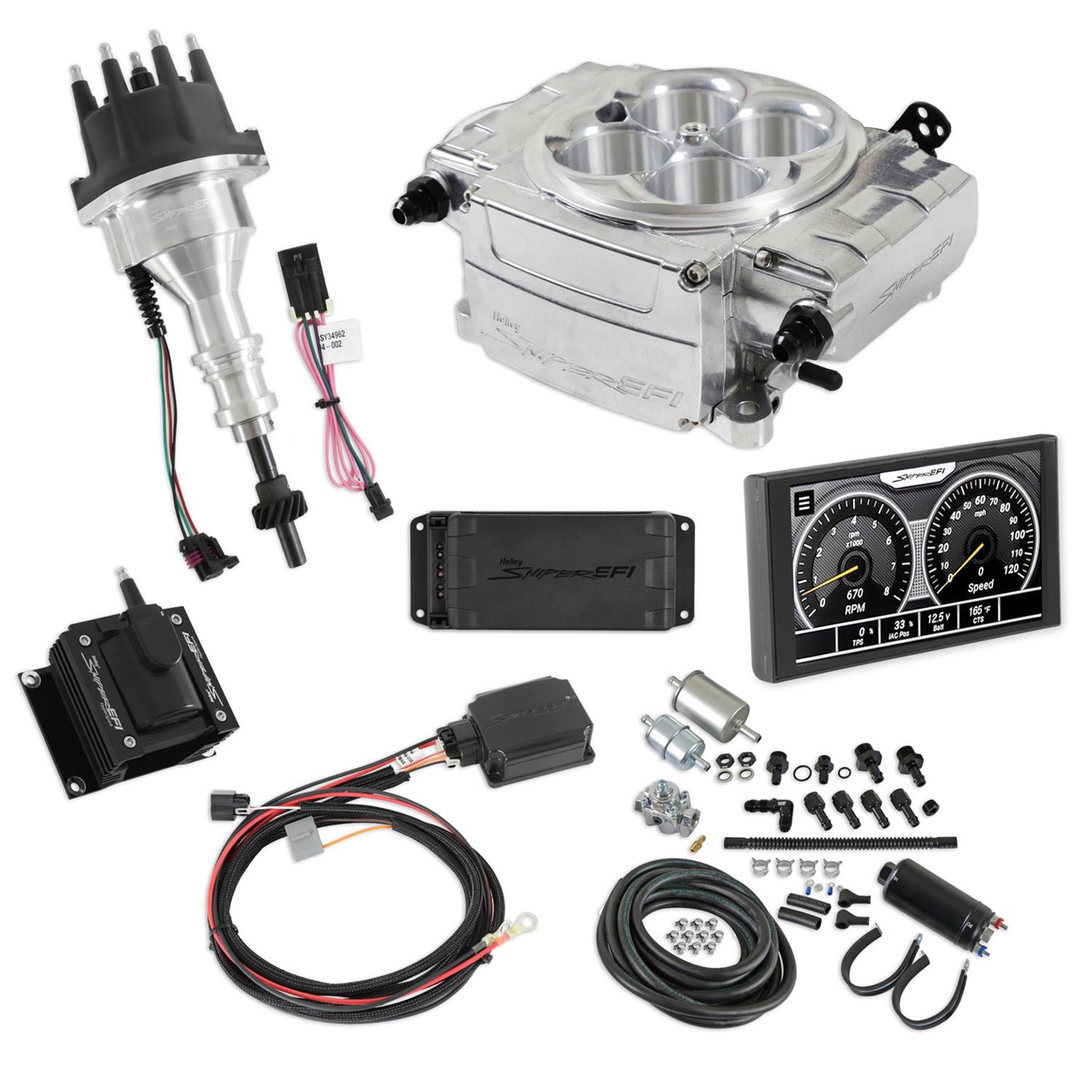 Holley Sniper 550-510-5PK-SBF Holley Sniper 2 EFI 650 HP Inline Pump Fuel Injection Systems with Power Distribution Module - Zander Auto Parts