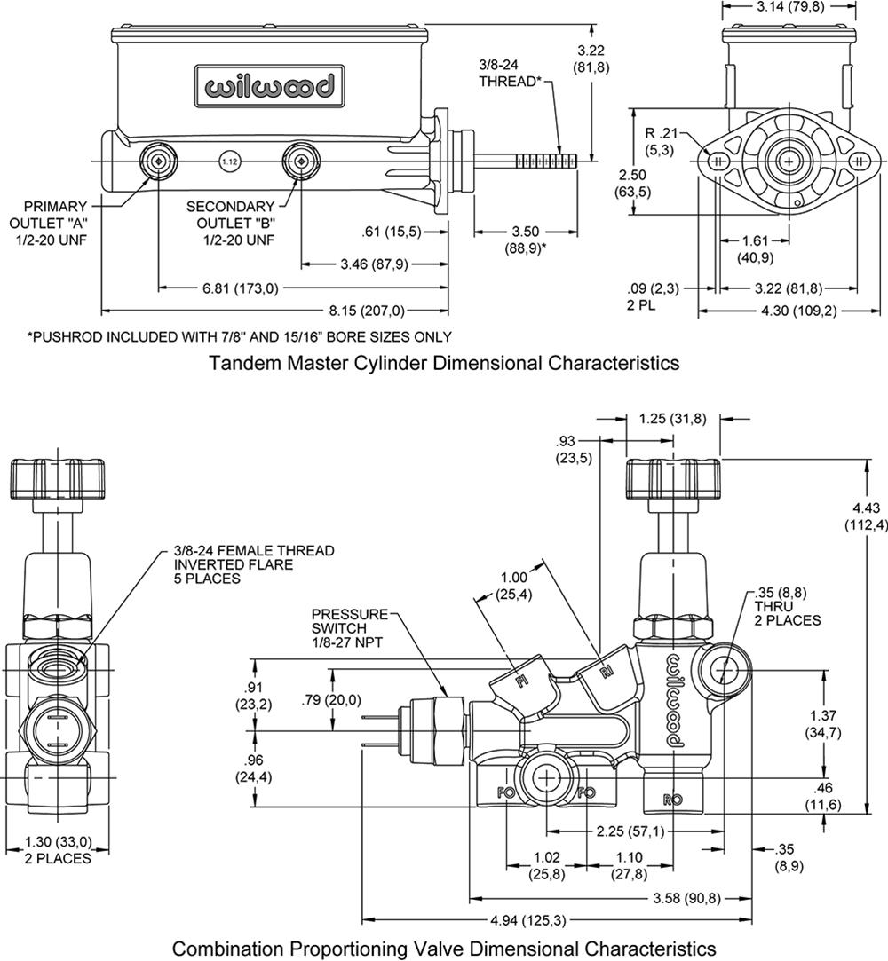 Wilwood Disc Brakes 261-13271-BK Wilwood Aluminum Tandem Master Cylinders - Zander Auto Parts