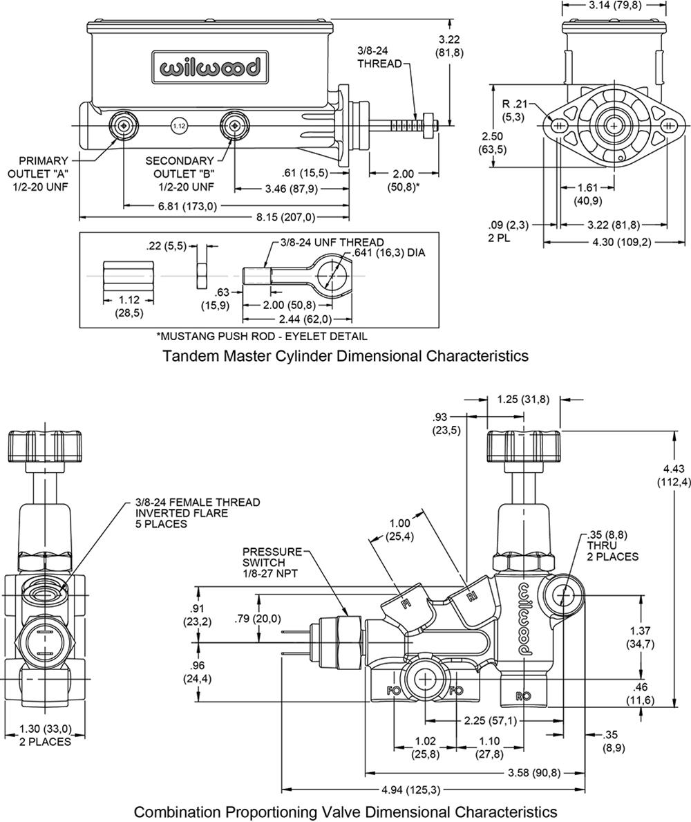 Wilwood Disc Brakes 261-13272 Wilwood Aluminum Tandem Master Cylinders - Zander Auto Parts