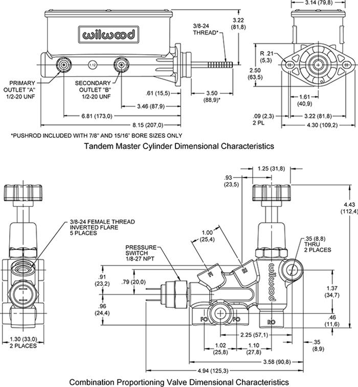 Wilwood Disc Brakes 261-13270-BK Wilwood Aluminum Tandem Master Cylinders - Zander Auto Parts