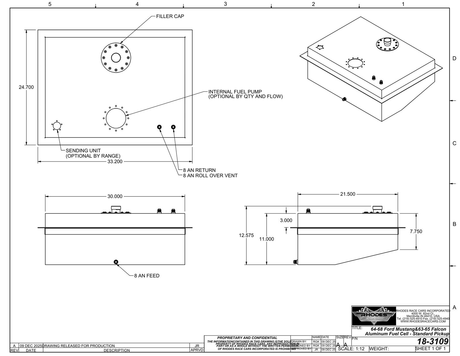 Rhodes Race Cars 18-3109 Rhodes Race Cars Direct-Fit Fuel Cells - Zander Auto Parts