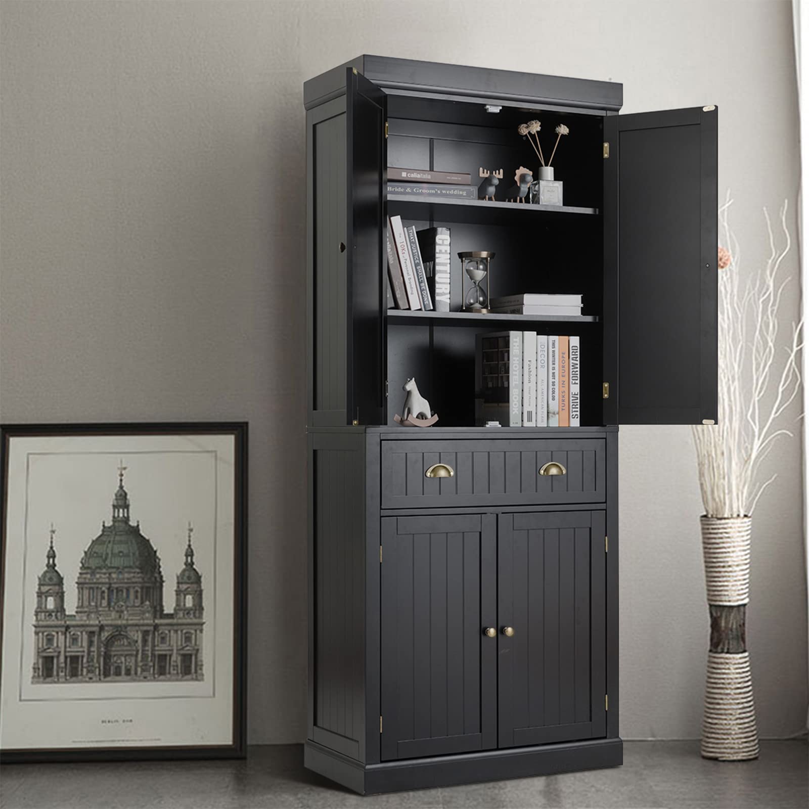 Tangkula Freestanding Cupboard Traditional Adjustable - Zander Auto Parts