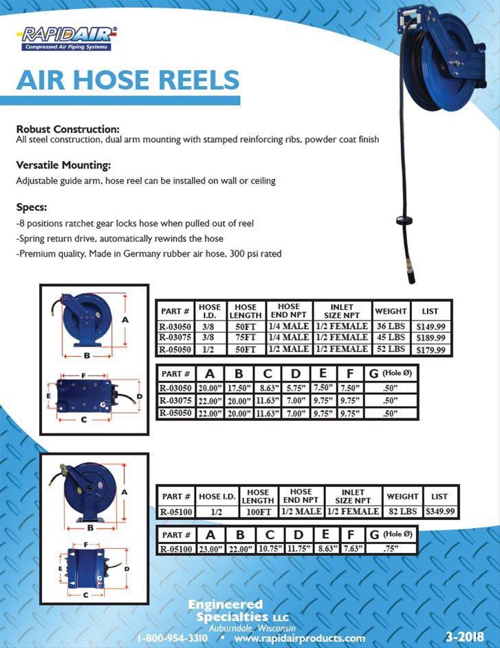 RapidAir R-03050 RapidAir Products Dual Arm Air Hose Reels - Zander Auto Parts
