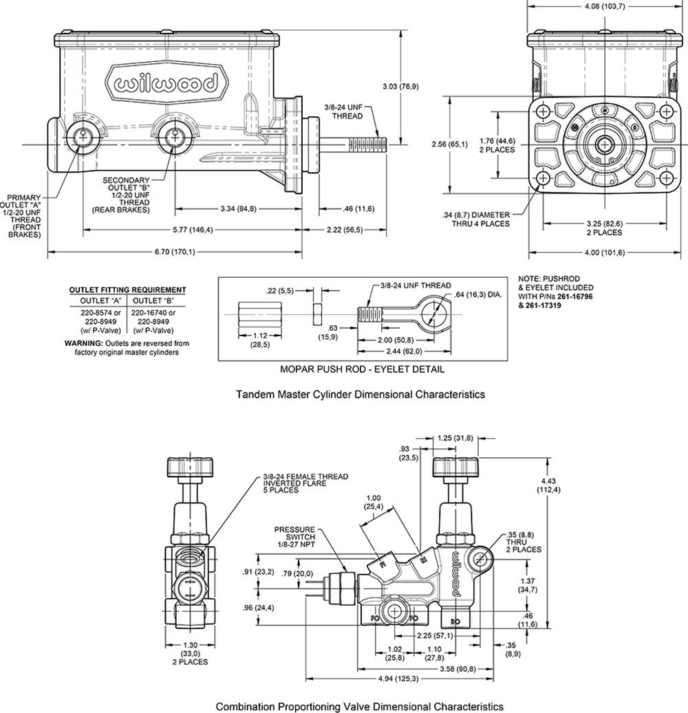 Wilwood Disc Brakes 261-17319-P Wilwood Aluminum Tandem Compact Master Cylinder Kits - Zander Auto Parts