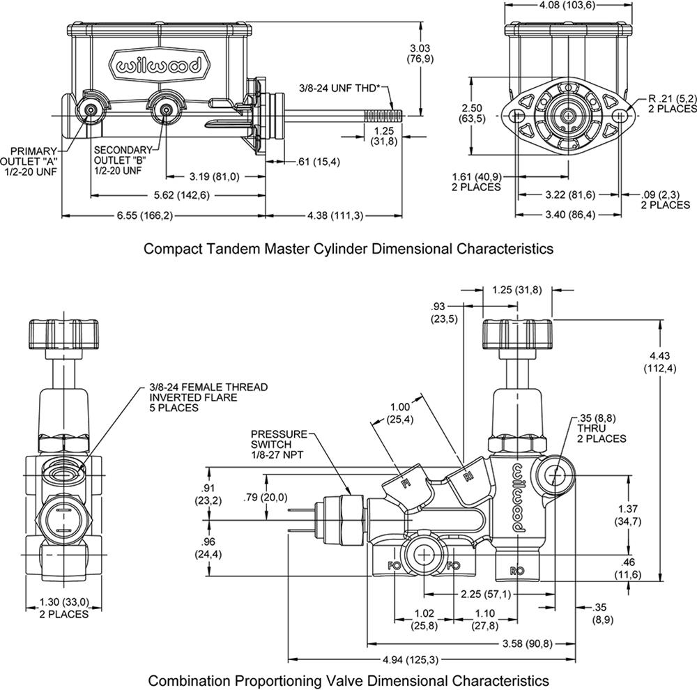 Wilwood Disc Brakes 261-14962-P Wilwood Aluminum Tandem Compact Master Cylinder Kits - Zander Auto Parts
