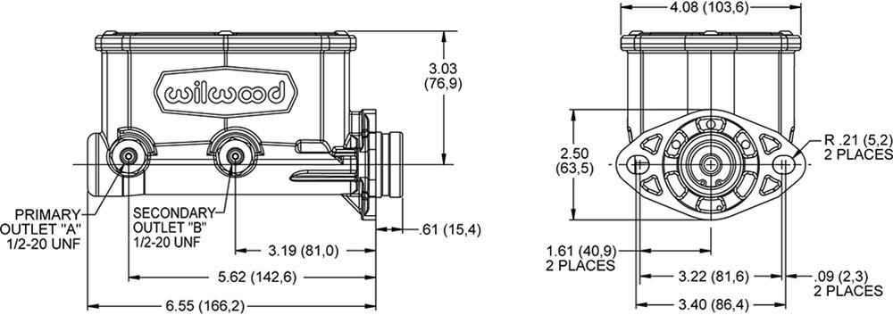 Wilwood Disc Brakes 260-14960-BK Wilwood Aluminum Tandem Compact Master Cylinders - Zander Auto Parts