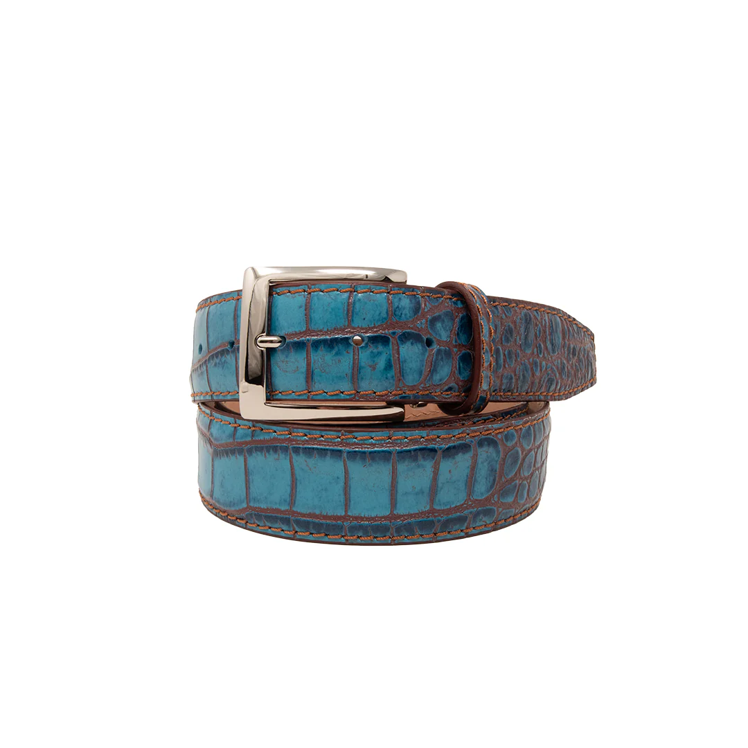 Two-Toned Mock Croc Belt - Cobalt & Cognac - 40mm - Up to 50