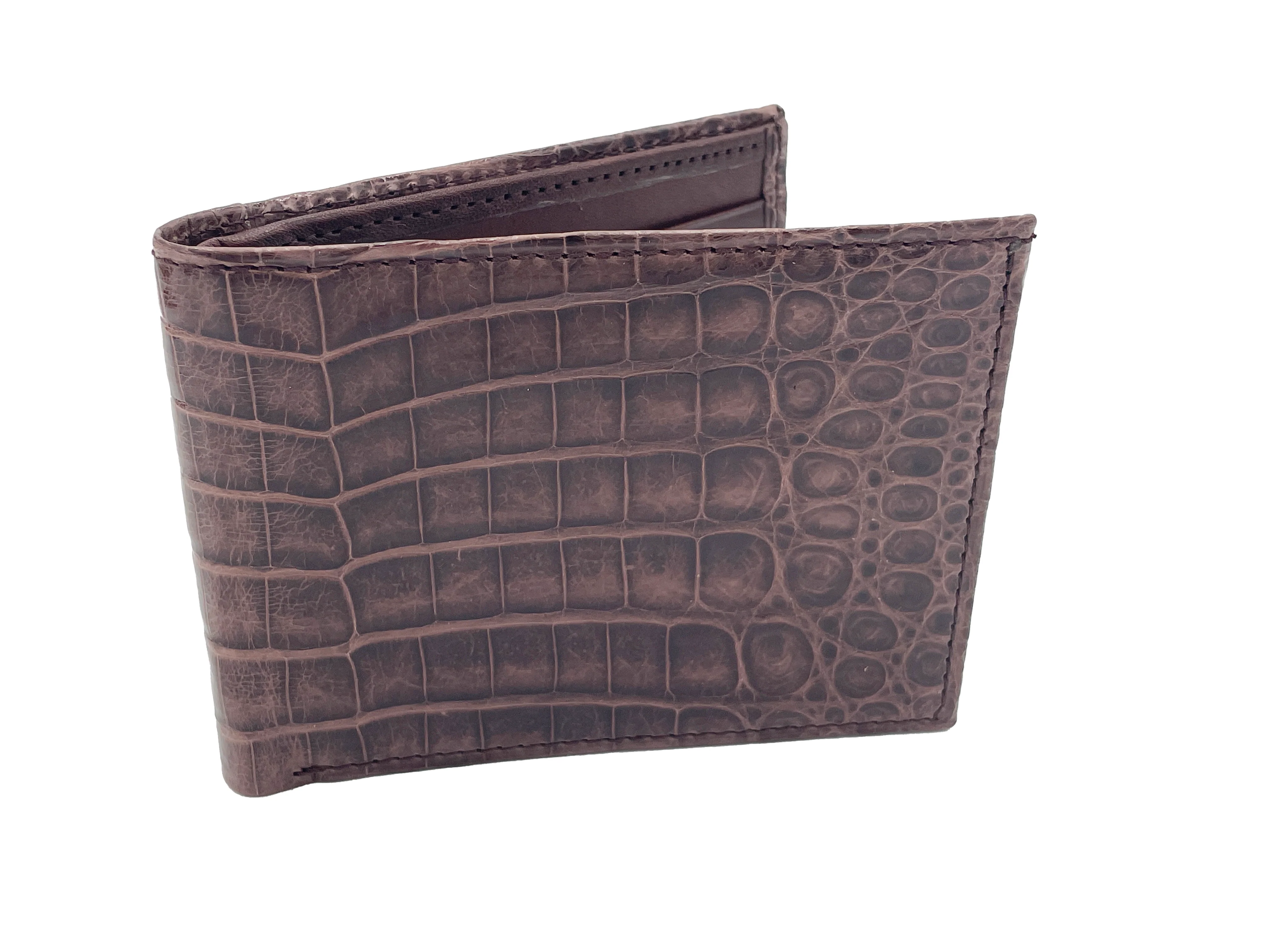 Men's Genuine Glazed Crocodile Bifold Wallet - Brown