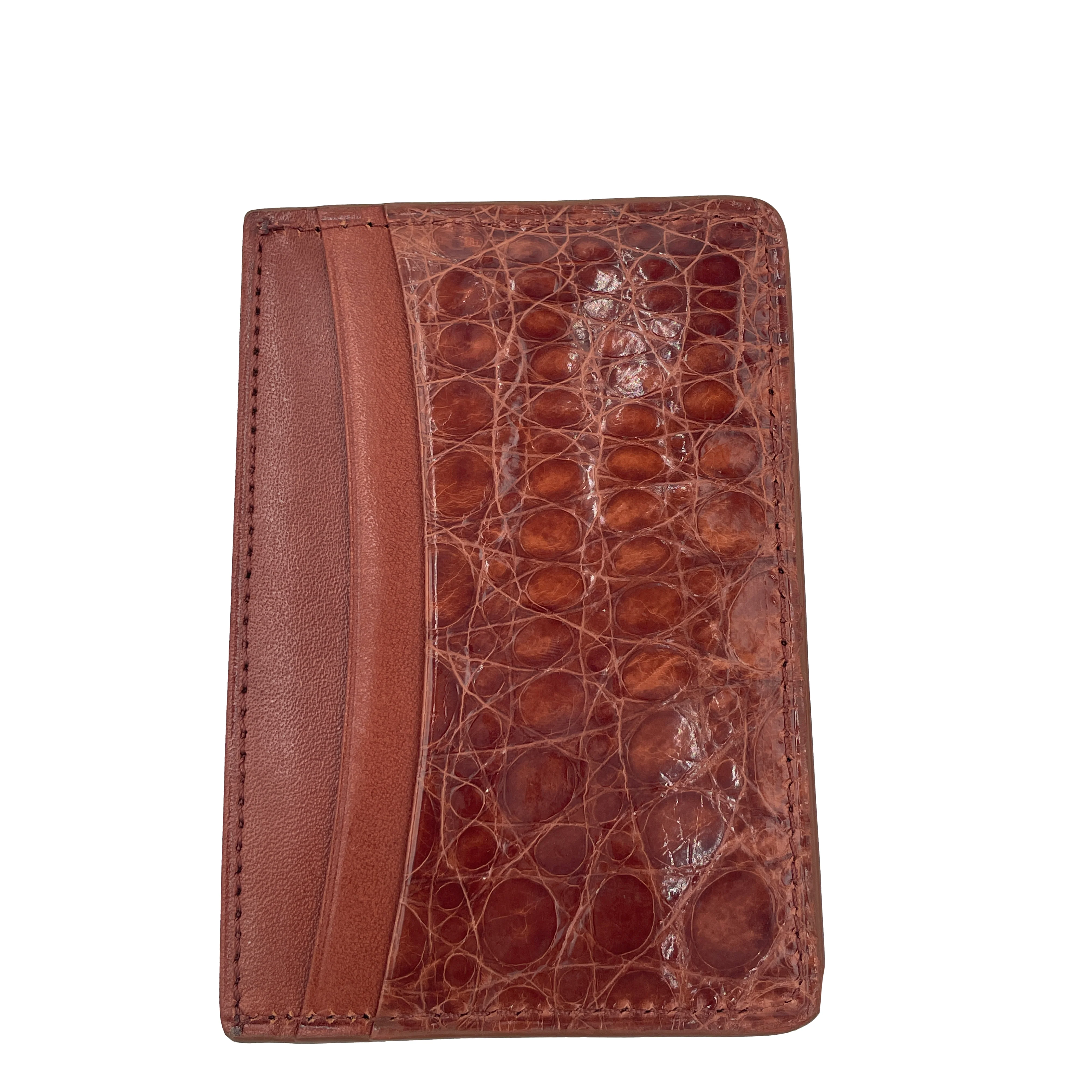 Men's Genuine Glazed Crocodile Card Wallet - Cognac