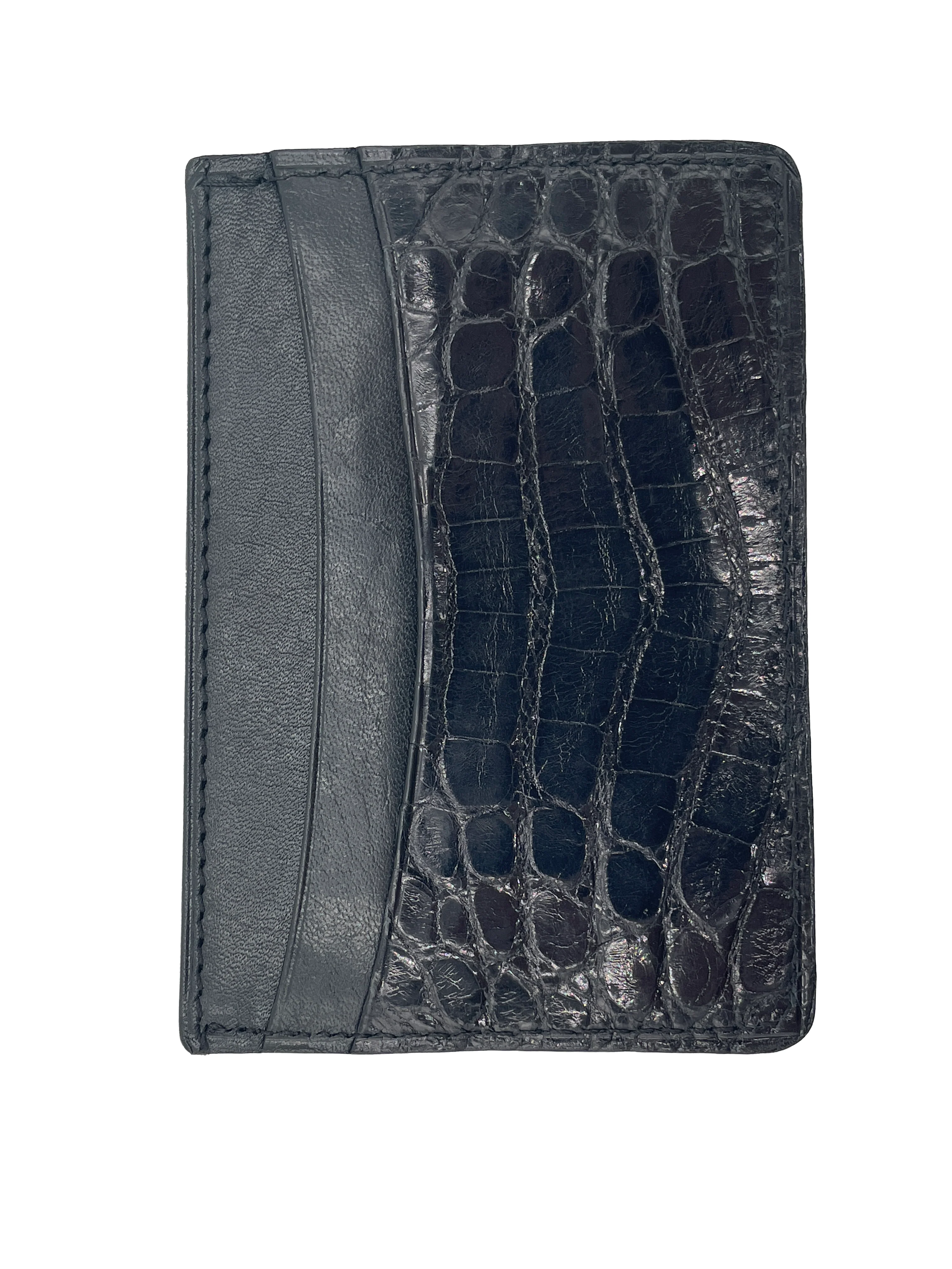 Men's Genuine Glazed Crocodile Card Wallet - Black